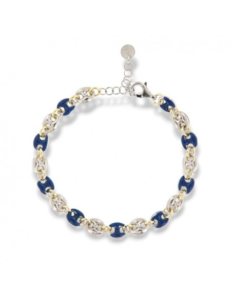 Bracciale Argento Rodiato Maglia Marina Blu Spessa [b28914a1]