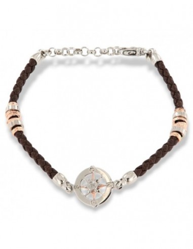 Bracciale Argento Rodiato Rosa Dei Venti Laccio [2997aea7]