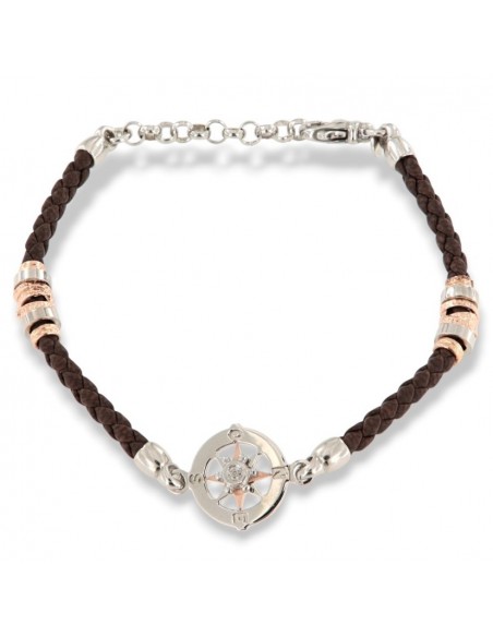Bracciale Argento Rodiato Rosa Dei Venti Laccio [2997aea7]