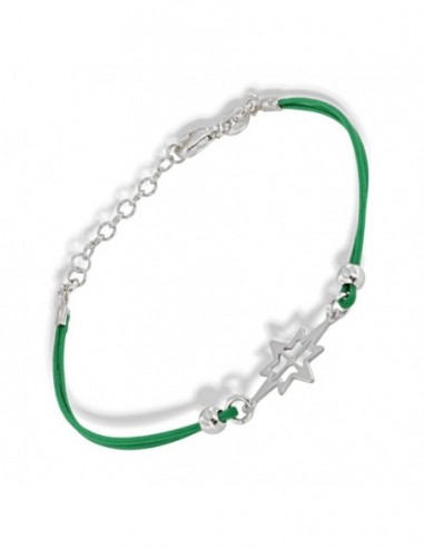 Bracciale Argento Rodiato Rosa Dei Venti Laccio Verde [f58717f7]