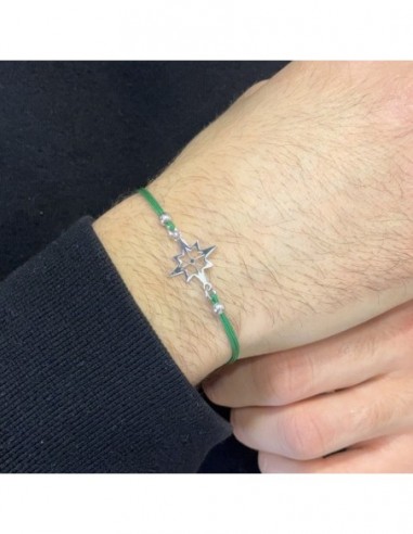 Bracciale Argento Rodiato Rosa Dei Venti Laccio Verde [e5eb3cdf]