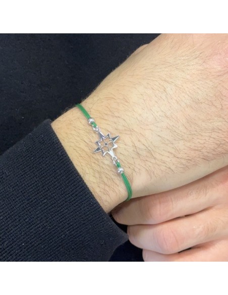 Bracciale Argento Rodiato Rosa Dei Venti Laccio Verde [e5eb3cdf]