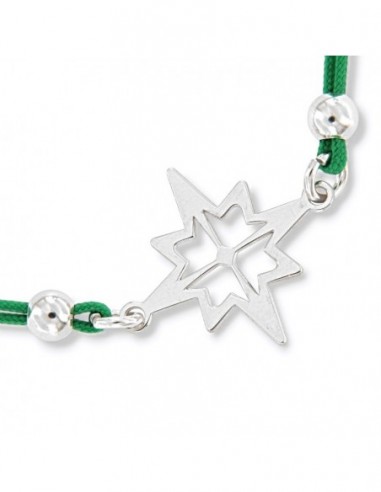 Bracciale Argento Rodiato Rosa Dei Venti Laccio Verde [52f6fddb]