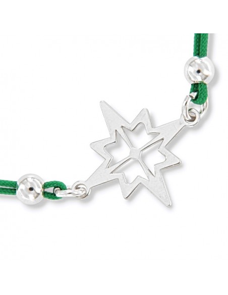 Bracciale Argento Rodiato Rosa Dei Venti Laccio Verde [52f6fddb]