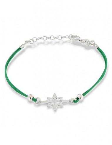 Bracciale Argento Rodiato Rosa Dei Venti Laccio Verde [57a6bac5]
