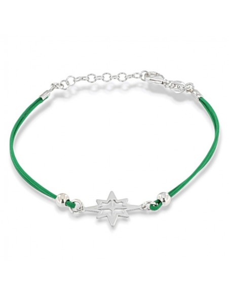 Bracciale Argento Rodiato Rosa Dei Venti Laccio Verde [57a6bac5]