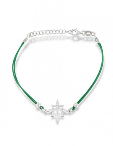 Bracciale Argento Rodiato Rosa Dei Venti Laccio Verde [e0bb7bc1]