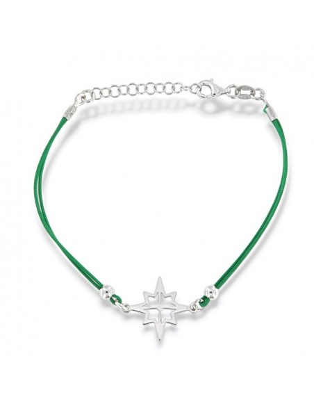 Bracciale Argento Rodiato Rosa Dei Venti Laccio Verde [e0bb7bc1]