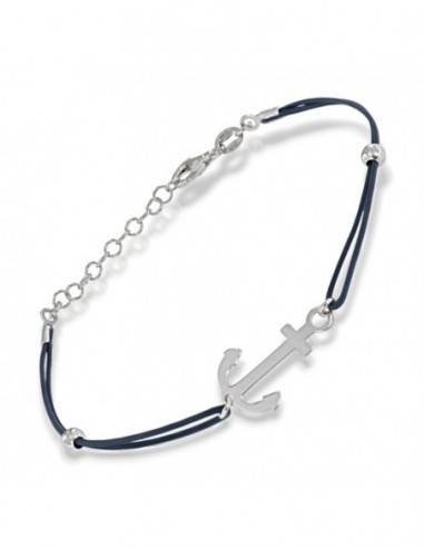 Bracciale Argento Rodiato Ancora Laccio Blu [ff49a249]