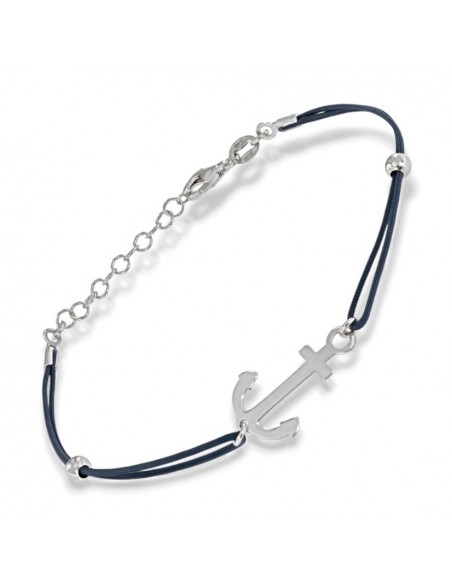 Bracciale Argento Rodiato Ancora Laccio Blu [ff49a249]