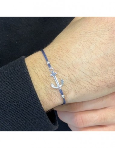 Bracciale Argento Rodiato Ancora Laccio Blu [a9842d66]