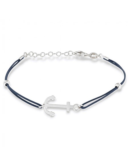 Bracciale Argento Rodiato Ancora Laccio Blu [1bc9ab7c]
