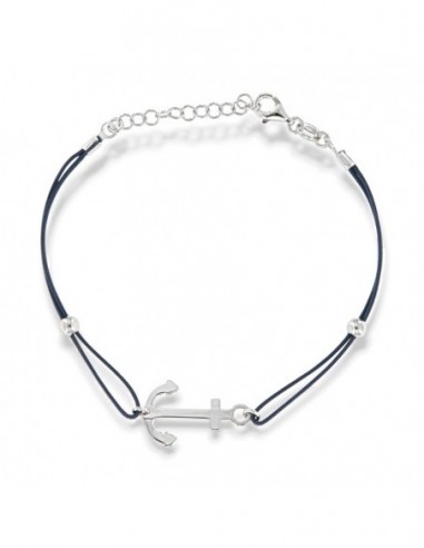 Bracciale Argento Rodiato Ancora Laccio Blu [acd46a78]