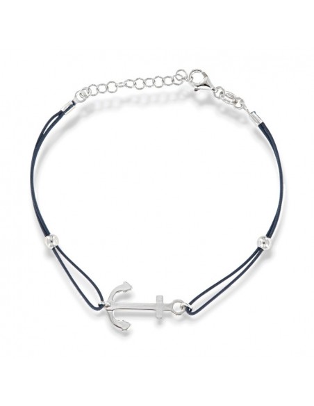 Bracciale Argento Rodiato Ancora Laccio Blu [acd46a78]