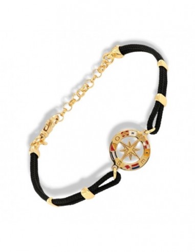Bracciale Argento Dorato Rosa Dei Venti Laccio Nero [94957a9f]