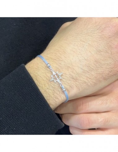 Bracciale Argento Rodiato Rosa Dei Venti Laccio Celeste [02ac22bd]