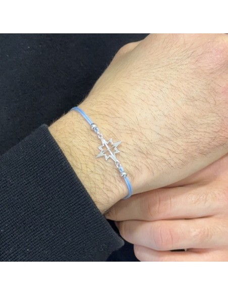 Bracciale Argento Rodiato Rosa Dei Venti Laccio Celeste [02ac22bd]