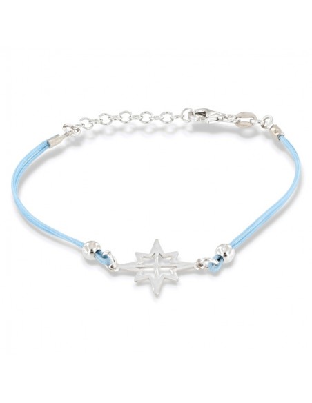 Bracciale Argento Rodiato Rosa Dei Venti Laccio Celeste [b0e1a4a7]