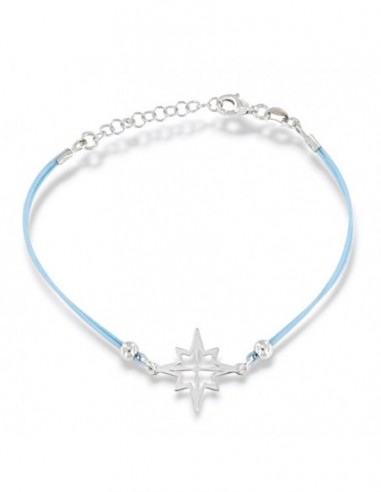 Bracciale Argento Rodiato Rosa Dei Venti Laccio Celeste [07fc65a3]