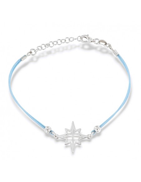 Bracciale Argento Rodiato Rosa Dei Venti Laccio Celeste [07fc65a3]