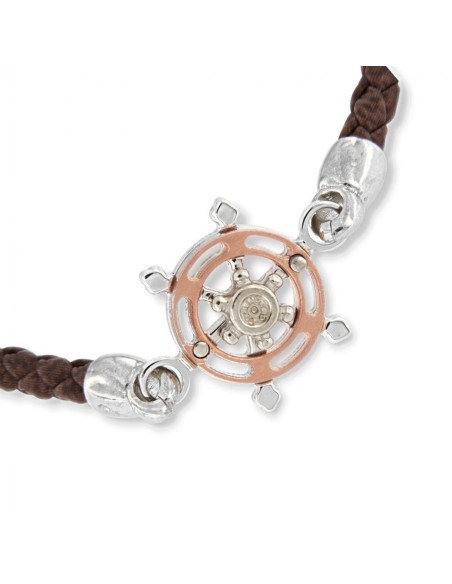 Bracciale Argento Rodiato Rosa Dei Venti Laccio Marrone [bbe852ba]