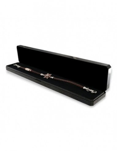 Bracciale Argento Rodiato Rosa Dei Venti Laccio Marrone [d08397ad]