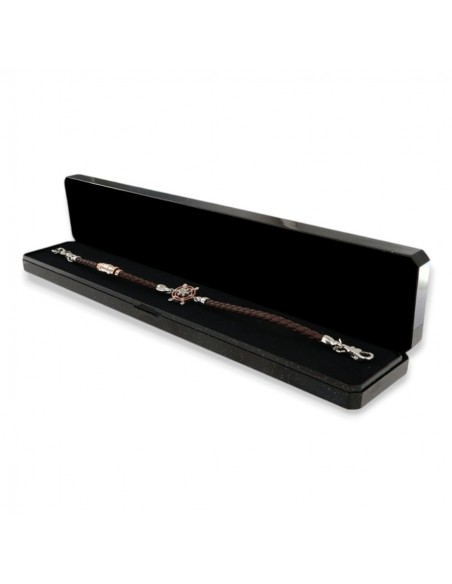 Bracciale Argento Rodiato Rosa Dei Venti Laccio Marrone [d08397ad]