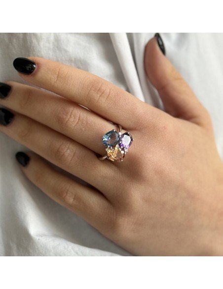 Anello Argento Rodiato Trilogy Zirconi Colorati [1fd212a0]