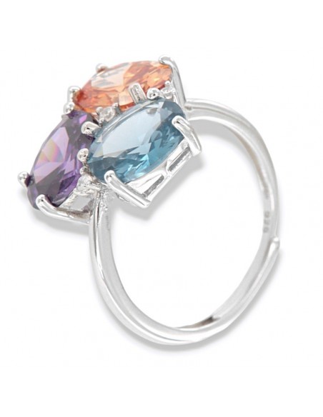 Anello Argento Rodiato Trilogy Zirconi Colorati [ad9f94ba]