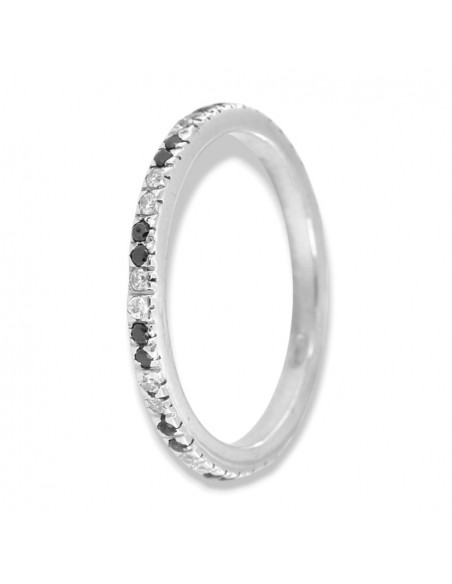Anello Argento Rodiato Eternity Zirconi Bianchi Neri 1,5MM [5ad5cbf6]