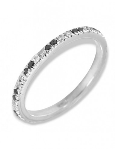 Anello Argento Rodiato Eternity Zirconi Bianchi Neri 1,5MM [03e7dc7f]