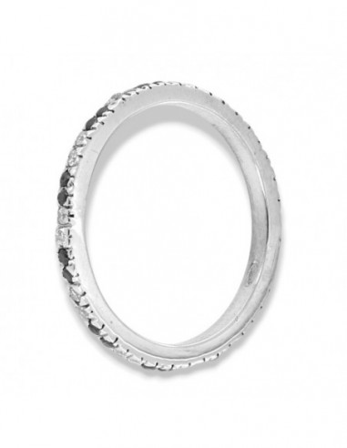 Anello Argento Rodiato Eternity Zirconi Bianchi Neri 1,5MM [06b79b61]