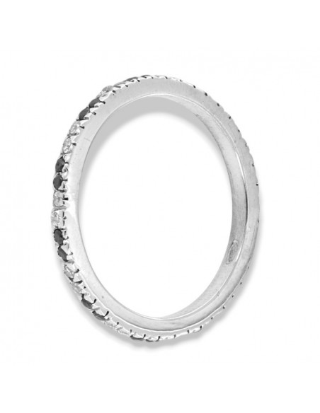 Anello Argento Rodiato Eternity Zirconi Bianchi Neri 1,5MM [06b79b61]