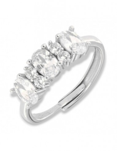 Anello Argento Rodiato Riviera Zirconi Bianchi Ovali [6cd80599]