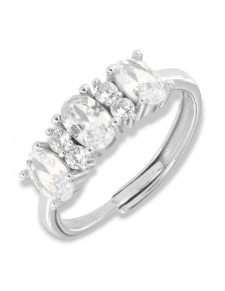 Anello Argento Rodiato Riviera Zirconi Bianchi Ovali [6cd80599]