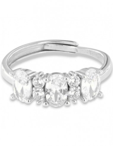 Anello Argento Rodiato Riviera Zirconi Bianchi Ovali [07b3c08e]