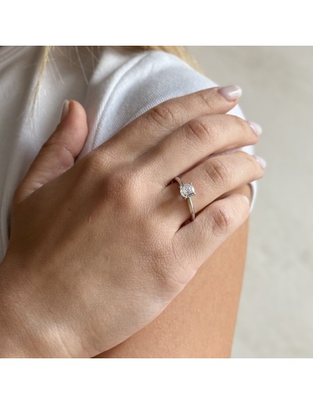 Anello Argento Rodiato Solitario Zircone 6MM [6c5fa941]