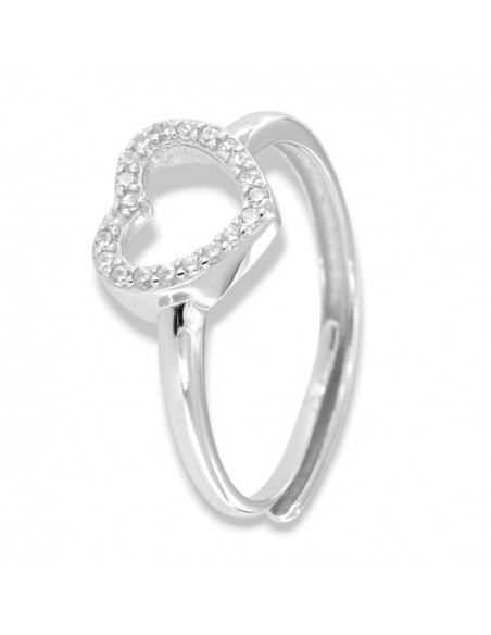 Anello Argento Rodiato Cuore Bordi Zirconi Bianchi [55fc2497]