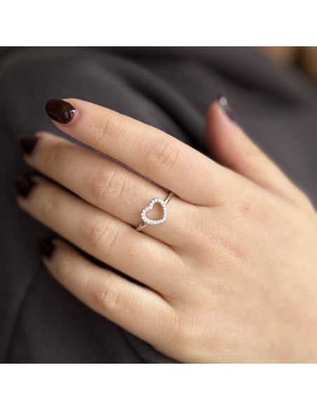 Anello Argento Rodiato Cuore Bordi Zirconi Bianchi [c6fa081c]
