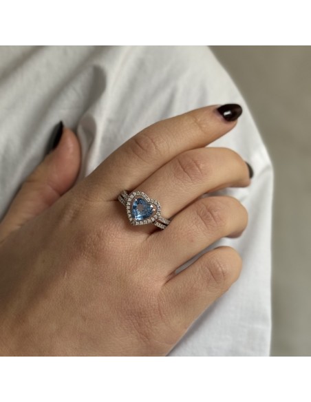 Anello Argento Rodiato Cuore Celeste [6dd207c7]