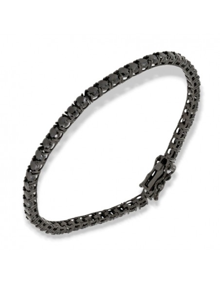 Bracciale Argento Brunito Tennis Zirconi Neri 3MM 18CM [6d6774d5]