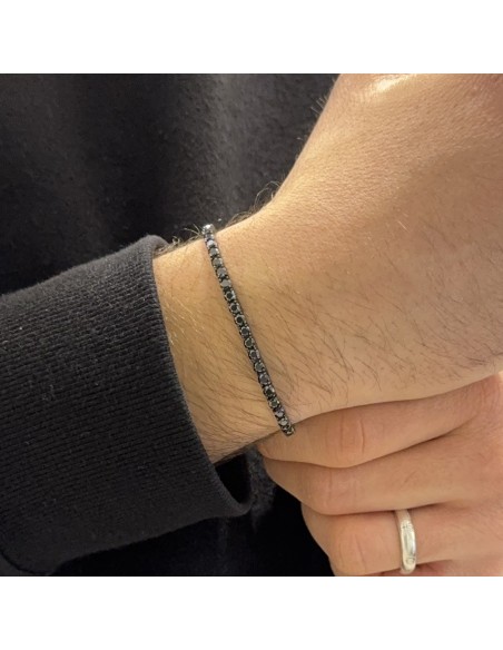 Bracciale Argento Brunito Tennis Zirconi Neri 3MM 18CM [82a3131e]