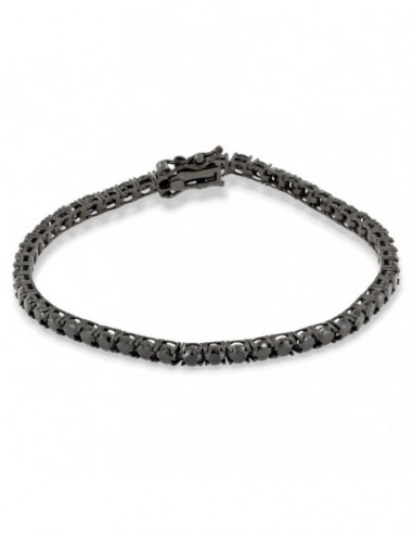 Bracciale Argento Brunito Tennis Zirconi Neri 3MM 18CM [30ee9504]