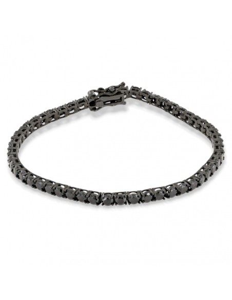 Bracciale Argento Brunito Tennis Zirconi Neri 3MM 18CM [30ee9504]