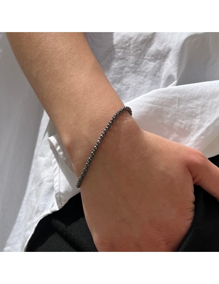 Bracciale Argento Rodiato Nero Maglia Popcorn [c76565b7]