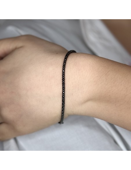 Bracciale Argento Rodiato Nero Maglia Popcorn 2,4Gr [0776e480]