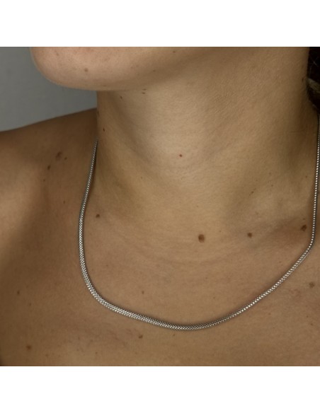 Collana Argento Rodiato Maglia Popcorn Schiacciata [9f6715ae]