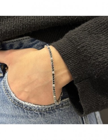 Bracciale Argento Tennis Zirconi Neri Bianchi 2,5MM [c095b3a4]