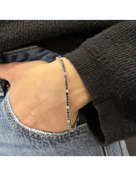 Bracciale Argento Tennis Zirconi Neri Bianchi 2,5MM [c095b3a4]