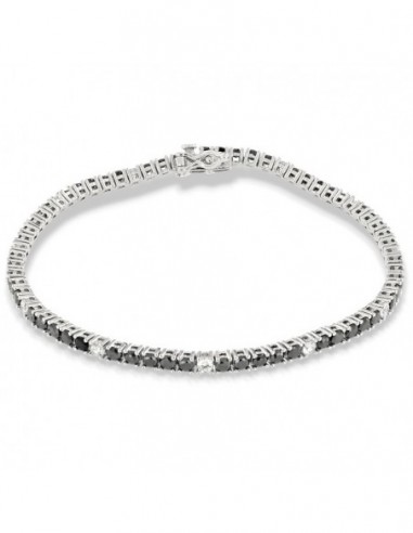 Bracciale Argento Tennis Zirconi Neri Bianchi 2,5MM [72d835be]